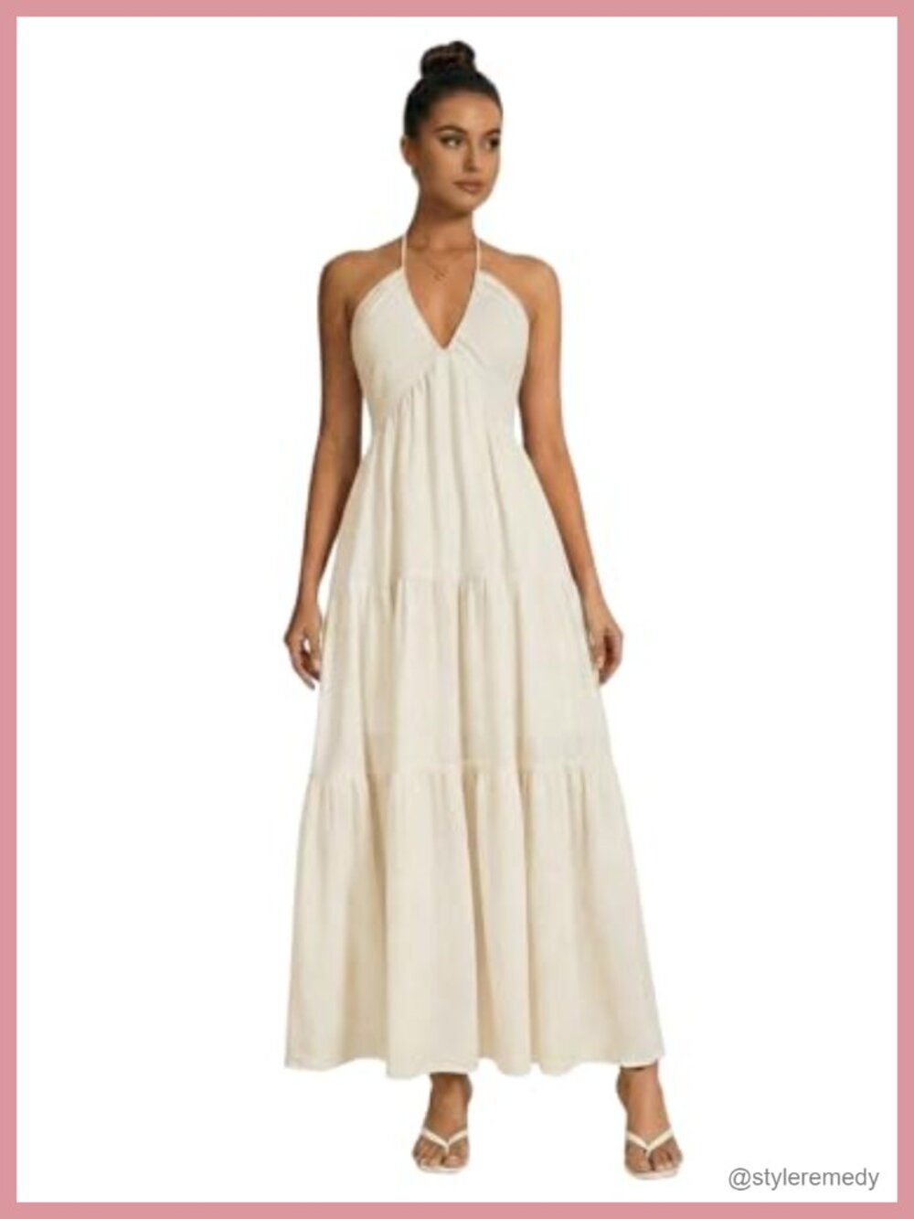 Women's Halter Maxi Dress Backless Sleeveless Tiered Flowy Sundress